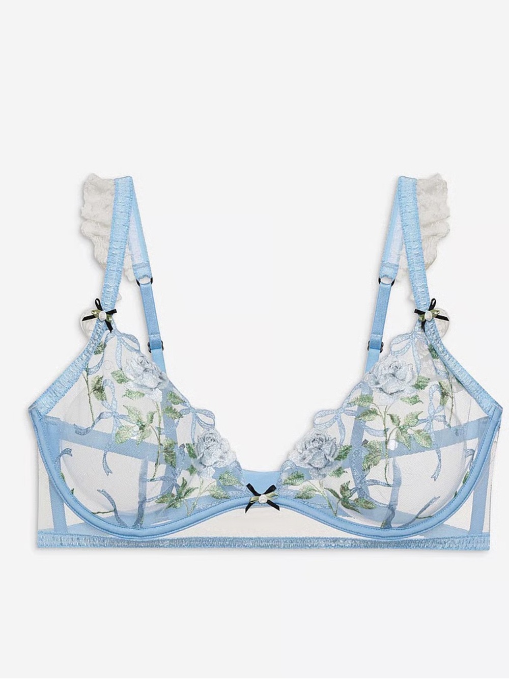 New! For Love & Lemons Dawn Blue Floral Embroidered Underwire Bra 34268